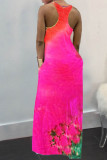 OL Orange Yellow rose red Sleeveless Slip A-Line Floor-Length Print Tie and dye Dresses