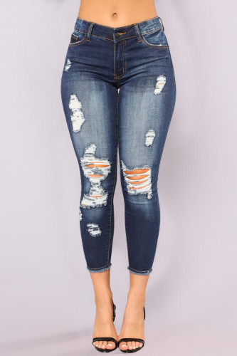 Fashion Casual Cropped Ripped Jeans