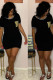 Fashion Casual Black Grey Green Dark Blue Cap Sleeve Short Sleeves O neck Step Skirt Knee-Length Solid Dresses