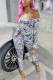 Fashion Sexy Long Sleeve Bateau Neck Off The Shoulder Regular Print Two Pieces