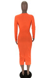 Sexy Long Sleeves O neck A-Line Mid-Calf Solid Dresses
