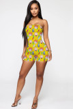 Fashion Sexy Print Milk. Sleeveless Wrapped Rompers