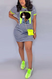 Fashion Casual Stripe Print Short Sleeve Dress