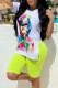 adult Casual Fashion Two Piece Suits Patchwork Split head portrait Print pencil Short Slee