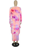 Fashion Casual Regular Sleeve Long Sleeve O Neck Printed Dress Floor Length Print Tie Dye Dresses