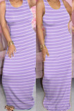 Milk. Fashion Street White Yellow Light Blue purple Tank Sleeveless O neck Pencil Dress Floor-Length Striped Dresses