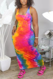 Fashion Tank Sleeveless O neck Pencil Dress Ankle-Length Print Patchwork Tie and dye Dresses