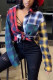 Fashion Casual Blends Plaid Patchwork Print Patchwork Buttons Cardigan Shirt Collar Tops