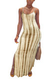 Fashion Sexy adult Green Khaki purple Dark Blue Blue and gray Off The Shoulder Sleeveless Slip Pencil Dress Ankle-Length Print Patchwork split Tie and dye Dresses