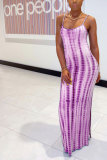 Fashion Sexy adult Green Khaki purple Dark Blue Blue and gray Off The Shoulder Sleeveless Slip Pencil Dress Ankle-Length Print Patchwork split Tie and dye Dresses
