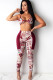 Fashion Sexy adult Ma'am Patchwork Print Two Piece Suits pencil Sleeveless Two Pieces