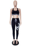 Casual Sportswear Letter Print Vests Pants U Neck Sleeveless Two Pieces