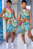 Fashion Sexy adult Striped Patchwork Print Character Tie Dye Two Piece Suits Straight Sleeveless Two Pieces