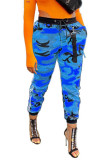 Grey Blue Green Yellow Drawstring Mid Patchwork Print bandage camouflage Loose Capris Bottoms