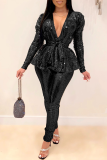 Fashion Slim Long-Sleeve V-Neck Two-Piece Set