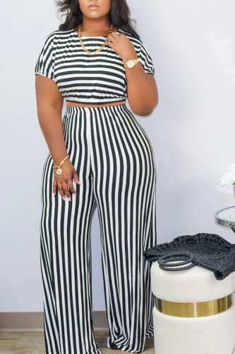 Casual Striped Regular Short Sleeve Two Pieces