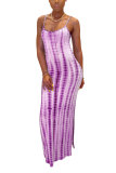 Fashion Sexy adult Green Khaki purple Dark Blue Blue and gray Off The Shoulder Sleeveless Slip Pencil Dress Ankle-Length Print Patchwork split Tie and dye Dresses