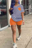 Fashion Casual Striped Print T-shirt Shorts Set