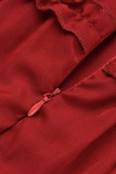 Sleeveless V Neck Knee-Length Patchwork Stringy Selvedge Solid Draped Backless Ruffle Dresses