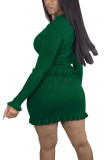 Fashion Casual adult Ma'am Solid Two Piece Suits A-line skirt Long Sleeve Two Pieces
