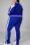 Fashion Casual Sportswear Zipper Collar Long Sleeve Regular Sleeve Patchwork Plus Size Set