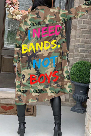 Fashion Casual Turndown Collar Long Sleeve Regular Sleeve Letter Camouflage Print Coats