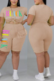 Fashion Casual Printed Plus Size Short Sleeve Set