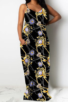 Fashion Sexy adult Ma'am Spaghetti Strap Sleeveless Slip Swagger Floor-Length Print Dresses