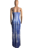 Fashion Sexy adult Green Khaki purple Dark Blue Blue and gray Off The Shoulder Sleeveless Slip Pencil Dress Ankle-Length Print Patchwork split Tie and dye Dresses