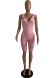 Sexy Fashion zipper Patchwork Solid Sleeveless V Neck Rompers