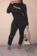 Blends Street Solid Hole Zippered pencil Long Sleeve Two Pieces