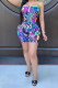 Sexy Print Blend Sleeveless one word collar Rompers