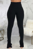 Fashion Casual Adult Pit Article Fabrics Solid Slit Skinny Bottoms