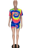 Fashion Active Print Tie Dye Two Piece Suits Straight Short Sleeve Two Pieces