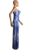 Fashion Sexy adult Green Khaki purple Dark Blue Blue and gray Off The Shoulder Sleeveless Slip Pencil Dress Ankle-Length Print Patchwork split Tie and dye Dresses