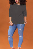O Neck Long Sleeve Solid Tops