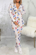 Sexy Print Long Sleeve V Neck Jumpsuits