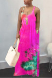OL Orange Yellow rose red Sleeveless Slip A-Line Floor-Length Print Tie and dye Dresses