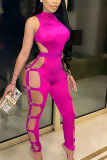 Sexy Solid Bandage Hollowed Out Skinny Jumpsuits