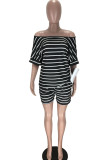 Fashion Active Striped Print Two Piece Suits Straight Short Sleeve Two Pieces