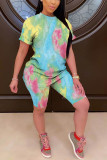 Fashion Casual adult Patchwork Print Tie Dye Two Piece Suits Straight Short Sleeve Two Pieces
