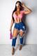 Denim Button Fly Sleeveless High Hole Patchwork Solid pencil Pants Pants