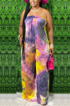 Fashion Sexy Strapless Sleeveless Off The Shoulder Regular Print Tie Dye Jumpsuits