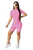 Fashion Casual Print Patchwork letter Solid Short Sleeve Turtleneck Jumpsuits