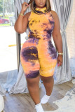 Fashion Sexy adult Ma'am Print Tie Dye Two Piece Suits Straight Sleeveless Two Pieces