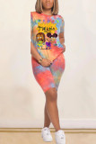 Fashion Active Patchwork Print Tie Dye Two Piece Suits Straight Short Sleeve Two Pieces