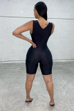 Sexy Fashion zipper Patchwork Solid Sleeveless V Neck Rompers