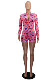 Fashion Sexy Print Patchwork O Neck Skinny Rompers