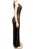 Sexy Europe and America One Shoulder Sleeveless one shoulder collar Asymmetrical Ankle-Length split diamonds Dresses
