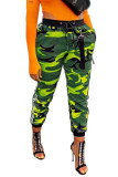 Grey Blue Green Yellow Drawstring Mid Patchwork Print bandage camouflage Loose Capris Bottoms